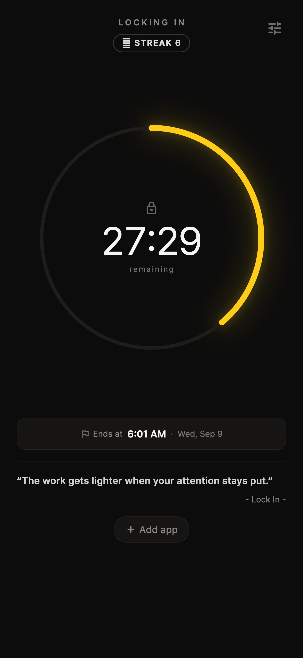 Lock In Together active focus screen with a circular countdown