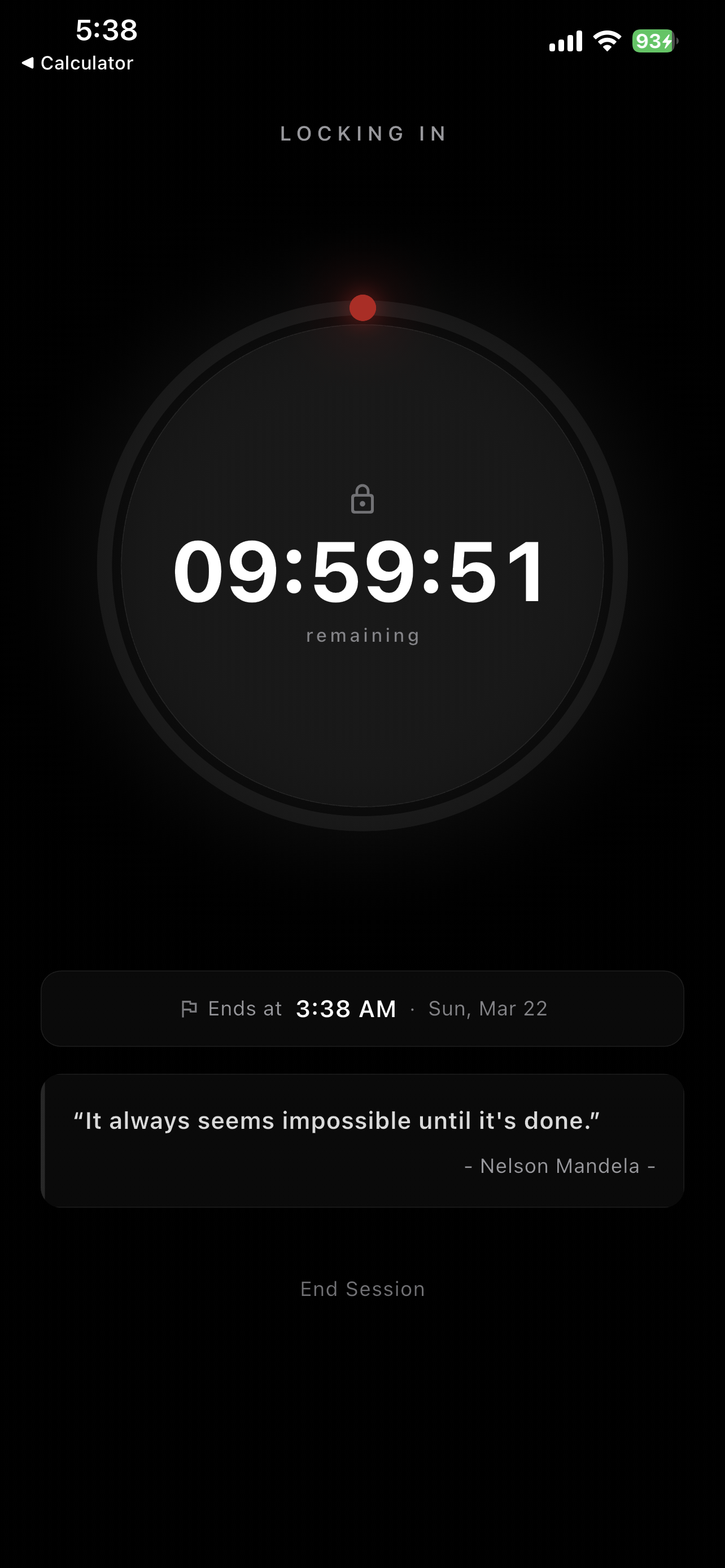 Focusing timer screen
